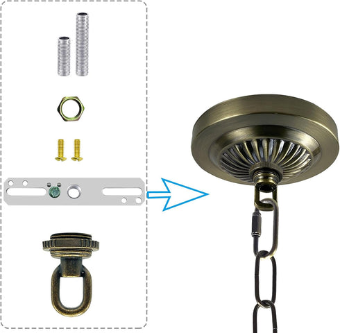 ECUDIS 1/4 Set Pack 2) Light Fixture Cross Bar Kit, IP Center Lamp Screw Collar Canopy Hardware (Antique Brass