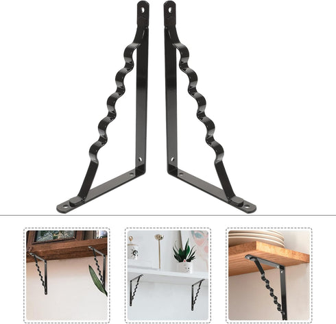 LIFKOME 2pcs Wall Mounted Iron Shelf Brackets Black Triangular Floating Shelf Supports Heavy Duty Load Bearing Up