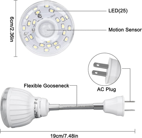 Smartlight,360 5W 2 Plug in Motion Sensor Night Light Indoor, PIR Infrared Motion-Activated LED Night Light for AC