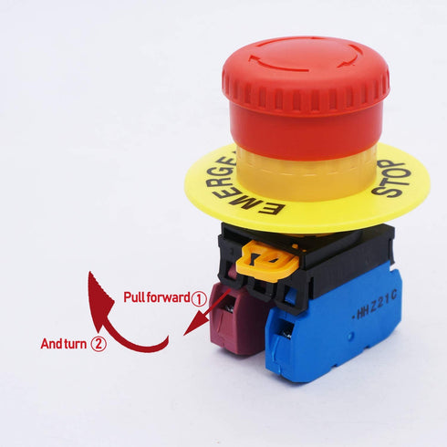 TWTADE Red Mushroom Cap 1NO 1NC DPST Emergency Stop Push Button Switch, AC 660V 10A