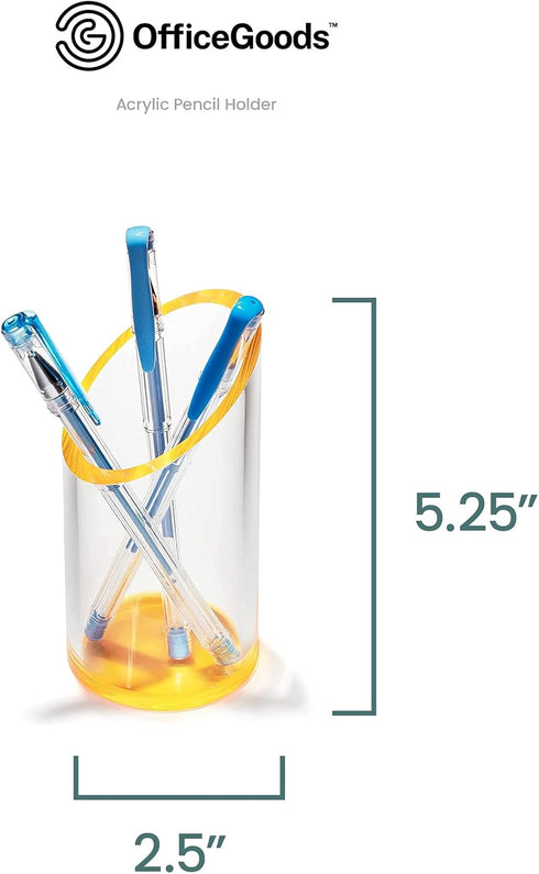 OfficeGoods Acrylic Pen & Pencil Holder - Modern Cylinder Design, Beautiful Desk Organizer for Home or Office, Neon
