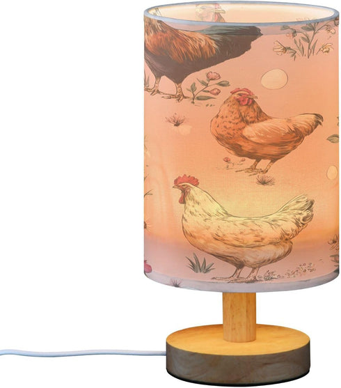 ALAZA Vintage Farm Rooster Chicken Bedside Table Lamp with USB Port for Bedroom Nightstand Lamps Night Light Linen