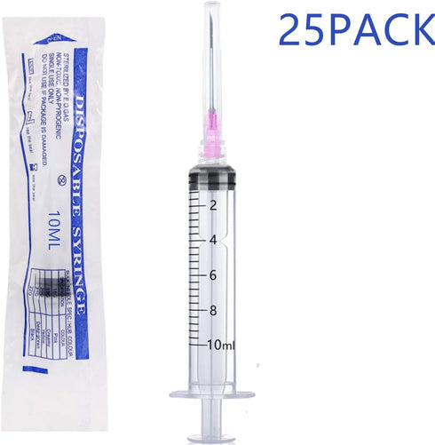 25 Pack 10ml Plastic Syringes with 18Ga, for Scientific Labs, Industrial Dispensing and Liquid Measuring Syringe Tools, Individually Sealed Packaging