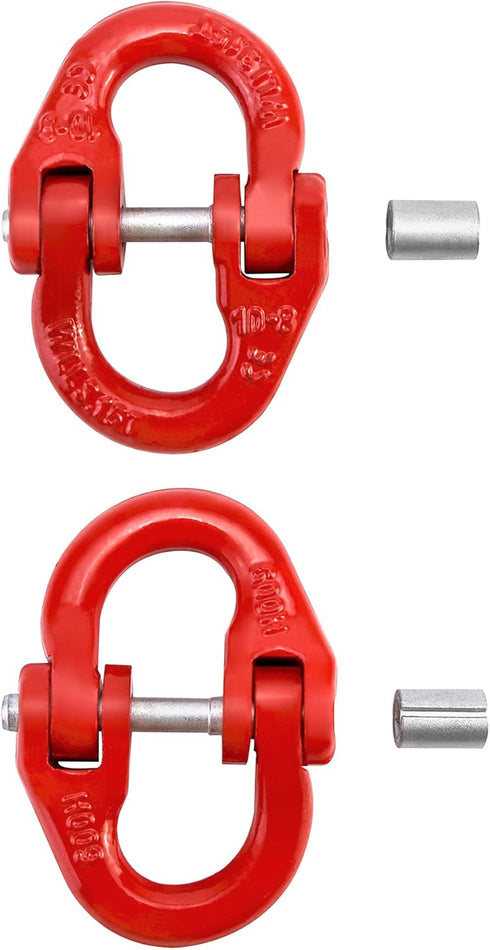 QWORK Chain Link Connectors Set, 4 Set 3/8" 7100 lbs Lock and 2 Pcs 5/8" 6600 lbs Link, Grade 80 Steel, Red