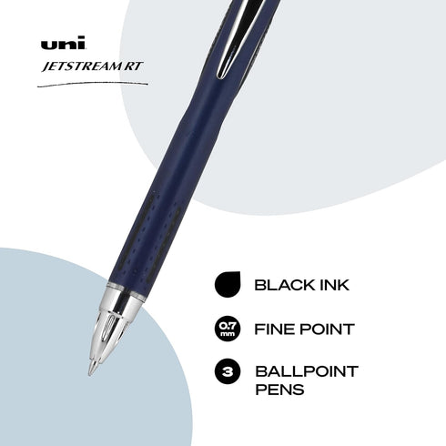 Uni-Ball Jetstream RT Pens, Pack of 3, Black Fine Point, 0.7mm