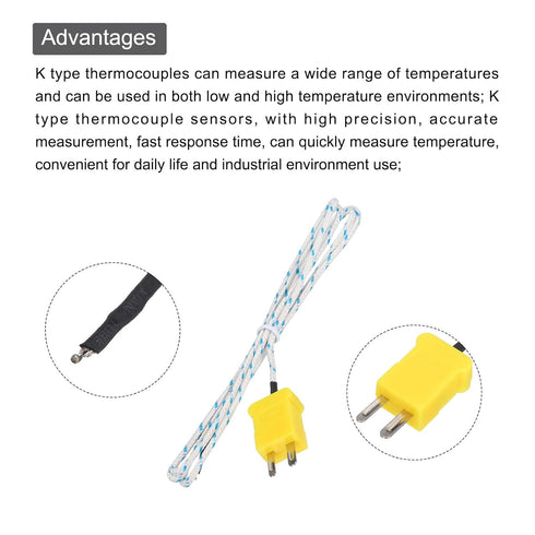 MECCANIXITY 15pcs K Type Thermocouple Mini Connector Temperature Sensor Probes, Fiberglass 3.3ft