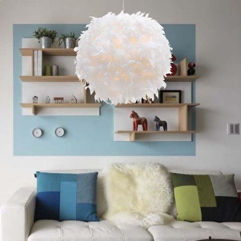 14.8' Surpars House Plug in Pendant Light White Feather Chandelier with Cord and On/Off Switch in Line
