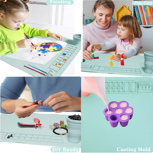 Silicone Painting Mat - 20"x 16" Art Mat with Cup for Kids Painting, Resin, DIY, Clay, Playdoh