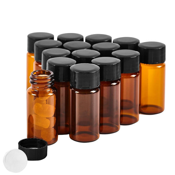 15 PCS 10ML Amber Small Liquid Sample Glass Vials with Screw Caps, Leak-Proof Vial for Lab, Essential Oil