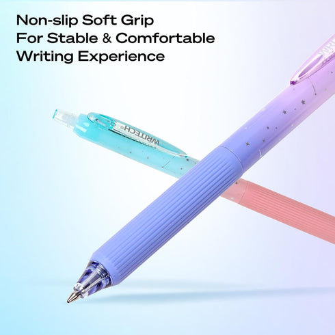 WRITECH Gel Pens Fine Point 0.7mm, 6ct Black Ink Retractable Pens with Aesthetic Gradient Color Barrel for Journaling