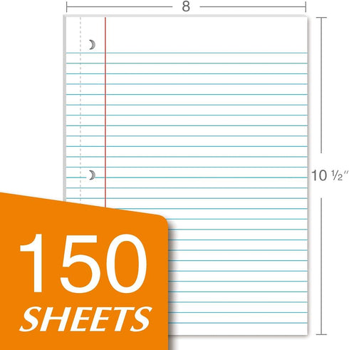 KAISA Filler Paper Loose Leaf Paper, Wide Ruled, 8"x10-1/2", 3-Hole Punched Binder Paper, 150 Sheets/pack, 3Pack