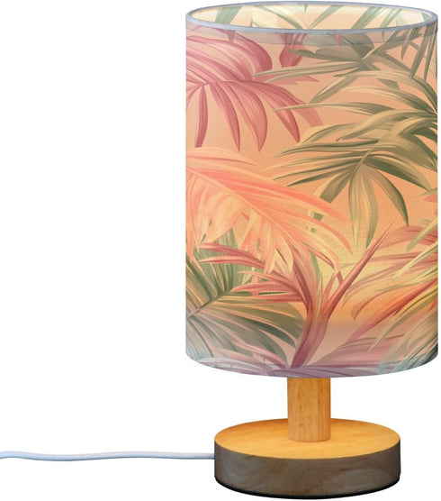 LFICRTAN Table LED Lamps Light Pink Green Tropical Leaf Bedroom Night Light Bedside Lamps with USB Ports Nightstand