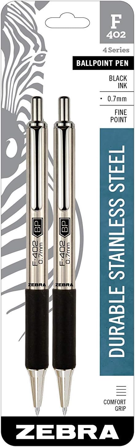 Zebra Pen G-402 Retractable Gel Pen & Refills, Fine Point 0.5mm, Black Ink, 2 Pens and 6 Refills