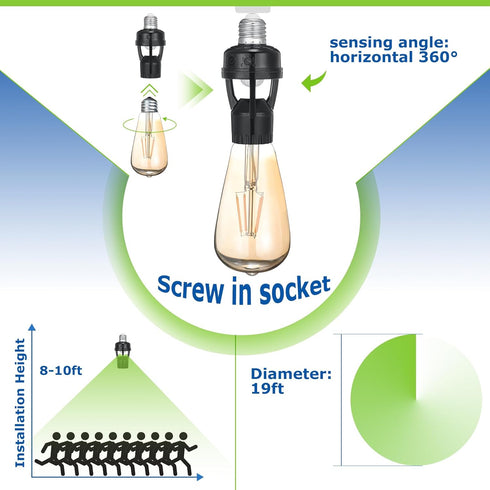 3 Bulb E26/e27 Hortsun Pcs Motion Sensor Light Socket Smart Screw in Light Outlet Compatible with Automatic on Off