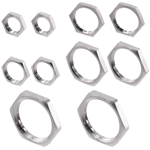 10Pcs 304 Stainless Steel Hex Female Thread Locknut Assortment Kit, 1/4 to 1 Inch NPT Hex Locknuts for Plumbing