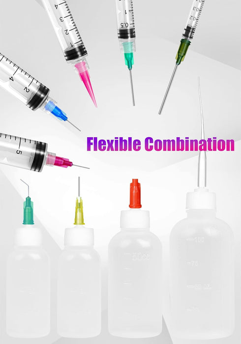 Glue Syringe Needle Tip Squeeze Bottles Set, 1ml-100ml with 14G-25G Blunt Needle Tip for Oil, Ink, and Art Crafts