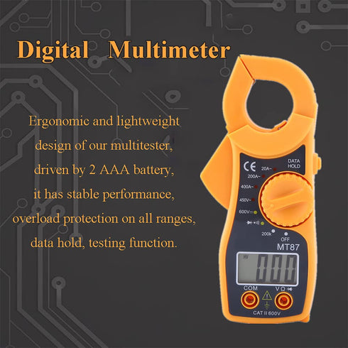Digital Clamp Multimeter, AC DC Voltmeter Ammeter Ohmmeter Volt Tester with Overload Function