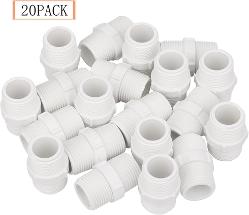 20Pack 1 Inch PVC Nipple Male Thread Coupling Adapter Connector (Male x Male) 1" PVC NPT Male Thread Coupling Pipe Fitting for Thread plumbing Pipe, Home or Industrial Use, Schedule 40 by Lswteiz