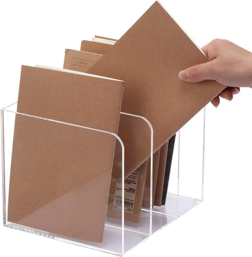 Clear Acrylic Magazine Holder, One-Piece File Organizer for Office Desk, 3 Vertical Spaces, 1 Pack (B5)