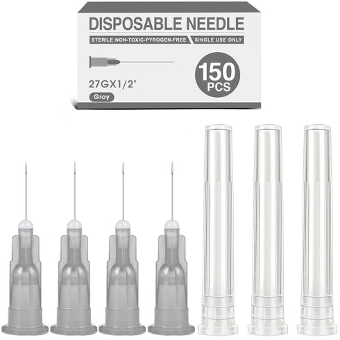 TENKAIWICK 150 Pack 27 Gauge 1/2 inch Needle, Sterile Disposable Injection Luer