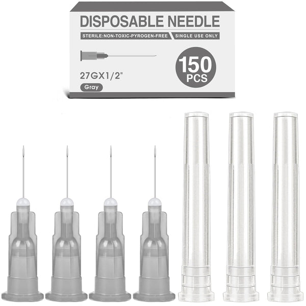 TENKAIWICK 150 Pack 27 Gauge 1/2 inch Needle, Sterile Disposable Injection Luer