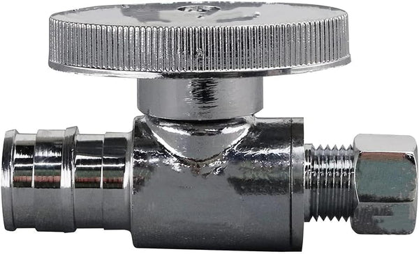 EZ-Fluid Expansion Type Pex Valve - 3/8"OD Compression x 1/2"Pex Fittings, LF Brass Straight Stop Valve