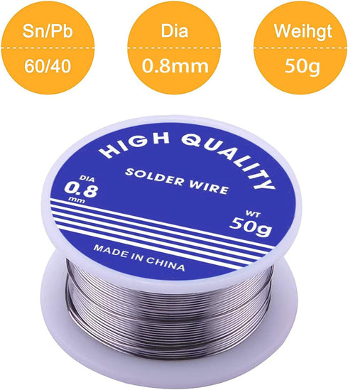 Solder Wire, Diameter Rosin Core Solder Wick for Electronic Electrical Soldering Repair (0.8mm, Net 50g)