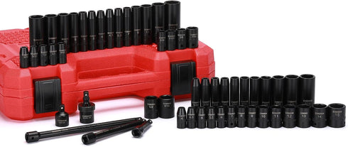 55PCS 1/4-Inch Set, 5/32 Inch 9/16 Inch, 4mm 15mm, 6-Point, Set CASOMAN Drive Impact Socket Shallow & Deep,
