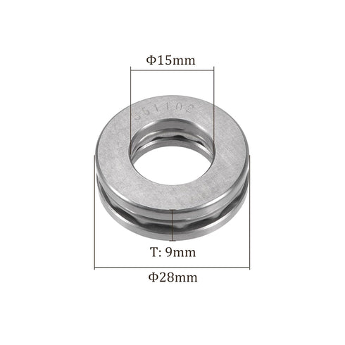 1pcs S51102 Thrust Ball Bearing, 15mm Bore x 28mm OD x 9mm Thick Stainless Steel with Washers for Industrial Use