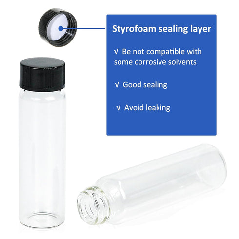 ALWSCI Sample Vials, 19 mm x 65 mm, 3 dram Clear Borosilicate Vials, Pack of 100 with Screw Caps