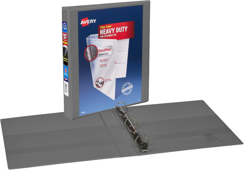 Avery Heavy-Duty 3 Ring Binders, Customizable Cover, 1 Inch Binder Slant Rings, 1 Gray Binder (79865) by AVERY