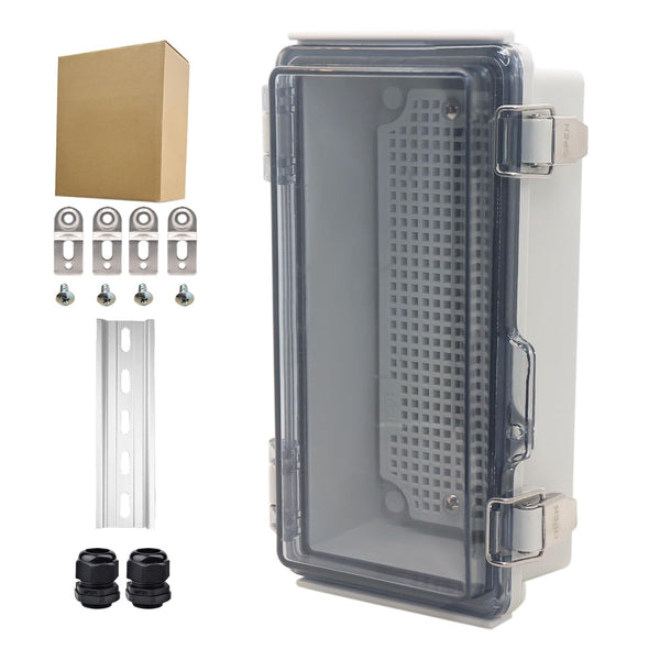 Outdoor Waterproof Electrical Box - IP67 ABS Plastic Junction Box with Hinged Cover, Mounting Plate, Wall Bracket,
