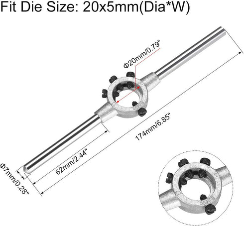 uxcell 20mm Round Die Stock Handle Wrench Holder for Metric M3-M4 / 11.5mm-20mm Round Die, Zinc Alloy Carbon Steel by uxcell