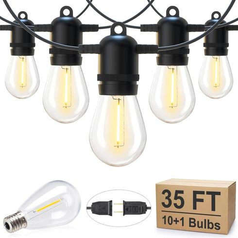 Brightown Outdoor String Lights 35FT with 10+1 Shatterproof Edison Bulbs, Waterproof Hanging