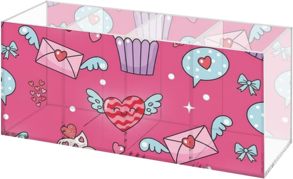 Ainavmxzs Sweet Cute Cakes Acrylic Holder Organizer With 4 Compartments Nail Desk Organizer