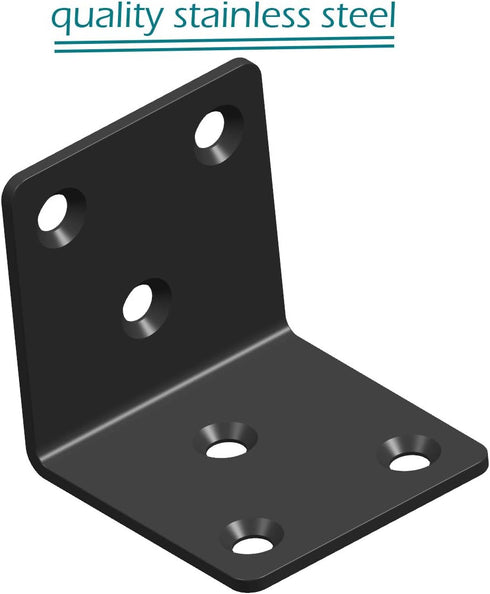 Aufuga (10, 2x2x2) Black Stainless Steel Shelf Bracket,Joint Right Angle Bracket,L Shape Heavy Duty Metal Corner Brace