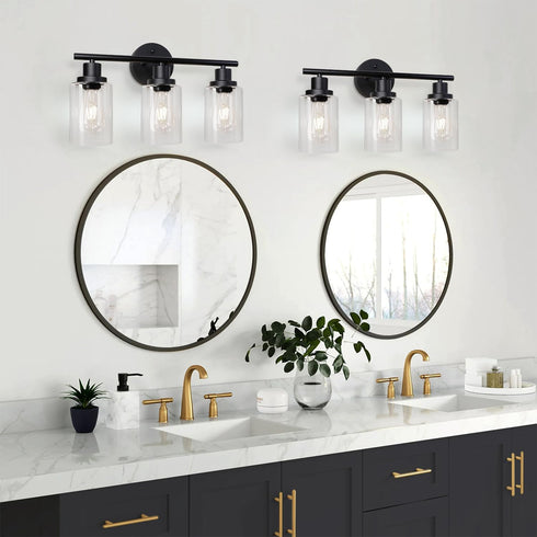 Unicozin 3 E26 Modern Bathroom Light Fixtures, Light Vanity Lights, Black Wall Lamp with Clear Glass for Bathroom