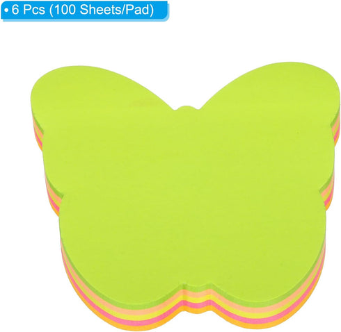 PATIKIL Butterfly Shape Sticky Notes, 2.7 x 2.7 Inch, 6 Pads, 100 Sheets/Pad, Bright Colorful, 5 Colors for Home Office