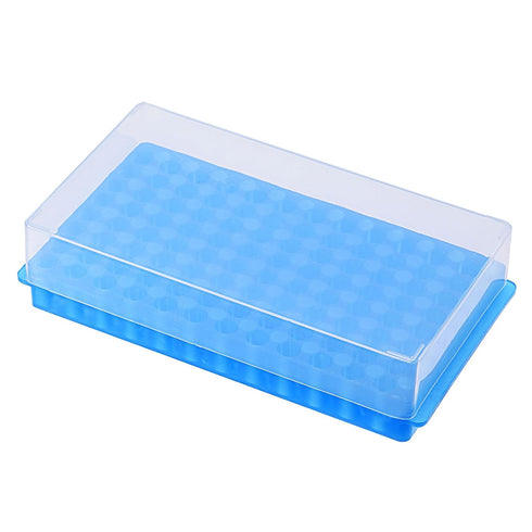 YOKIVE Double Panel Plastic Test Tube Rack Holder with Lid for 10.5mm, 8.5mm Lab Test Tubes (Blue, 96-Sockets)