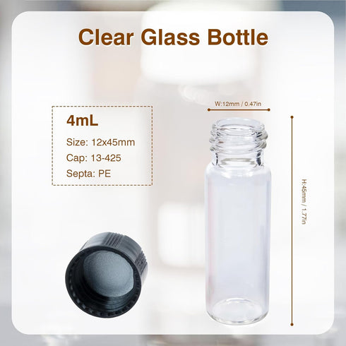 ALWSCI 1 Dram Glass Vials, Small Liquid Sample Vial, 4 ml Borosilicate Glass Empty Vials with 13-425 Black Screw Caps