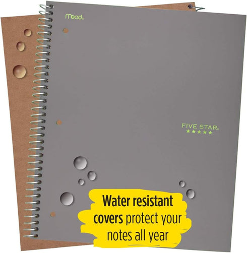 Five Star Spiral Notebook, 5 Subject, Wide Ruled Paper, 200 Sheets, 10-1/2" x 8", Gray (73200)