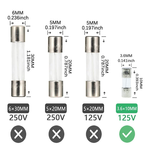 20PCS 110V 125V 3A 0.14 0.39 inch 3.6 10 mm PENGLIN Mini Glass Fuses Slow-Blow Time Delay Fuse Xmas Light Strings