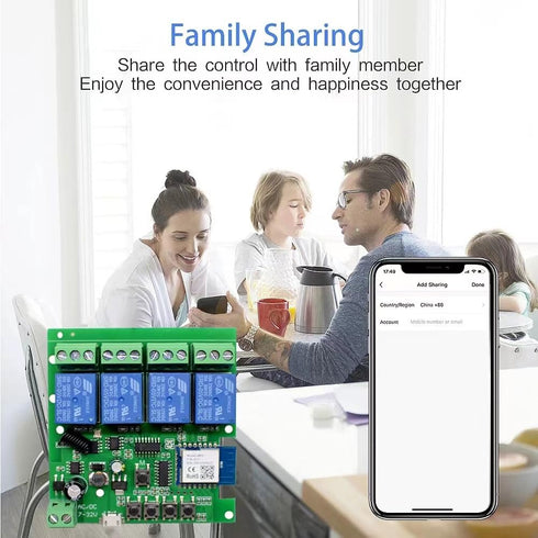 Tuya Smart Life WiFi Momentary Inching Relay Module, 4CH Smart Life, DC 7-32V/USB 5V, Compatible with Alexa Google Home