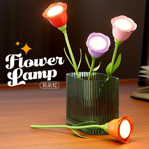YumeGlint Dimming Rechargeable Flower Desk Lamp Infinite Trichromatic Temperature Adjustable Brightness Memory LED