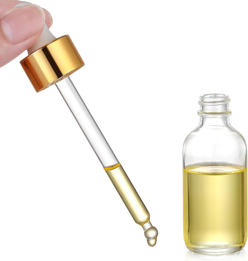 AOZITA 4 Pcs 1 oz Golden Cap Clear Dropper Bottles (30ml) with 1 Funnel & 4 Labels for Essential Oils