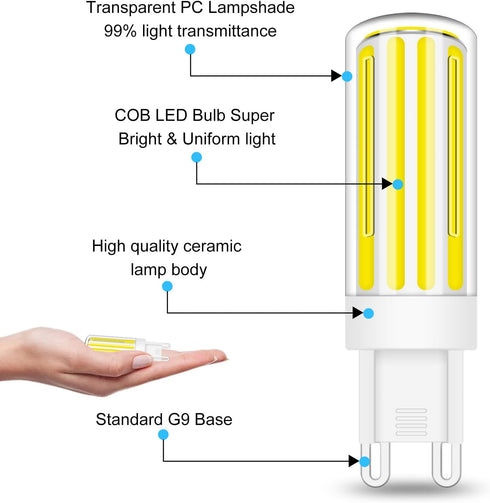 G9 Bulb 80w 60w Dimmable, 6300K AC120V G9 700LM, Pack 5 LED Halogen Equivalent Cool White, COB No-Flicker Ceramic Bi