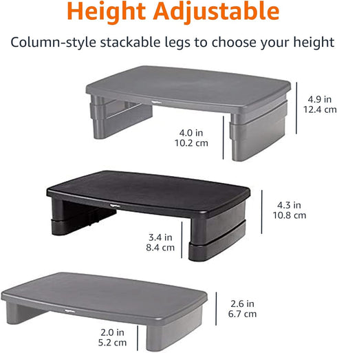 22lbs, Amazon Basics Height Adjustable Monitor Stand Riser with Storage Organizer, Multifunctional Desk Accessories