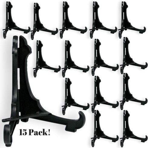 Black Plastic Easels with Locking Bar - Pack of 15 Pieces, 4"H for Displaying Items