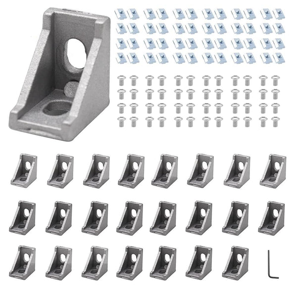 24pcs 2020 Corner Bracket Aluminum Extrusion Hardware T-Slotted Accessories with Screws for 8020 Profile Parts