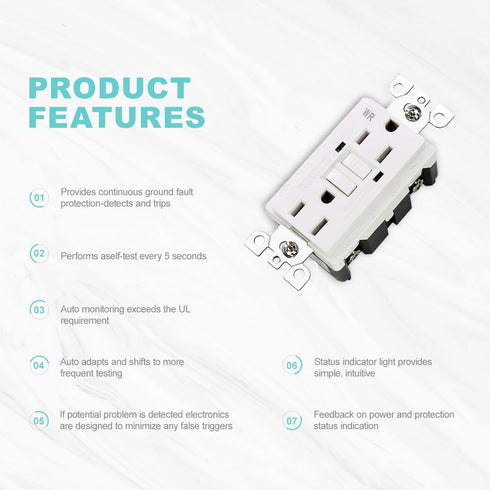 Micmi GFCI Outlet WR, Weather Resistant Tamper Resistant TR Receptacle, 15Amp 125 Volt